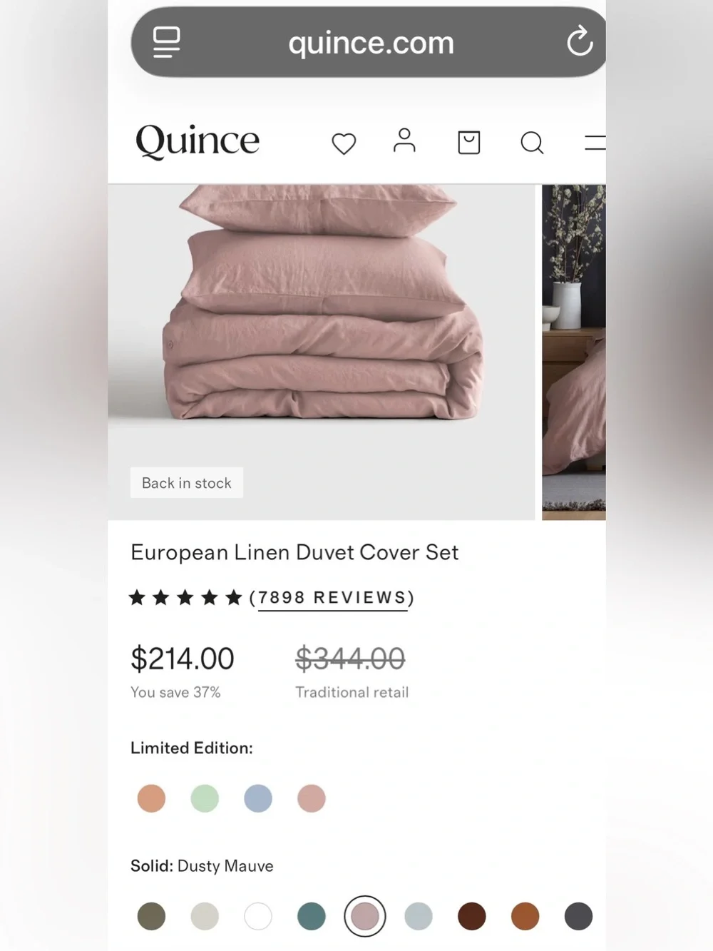 Quince European Linen 3 Pc Duvet Cover Set, King/Cal (Dusty Mauve)